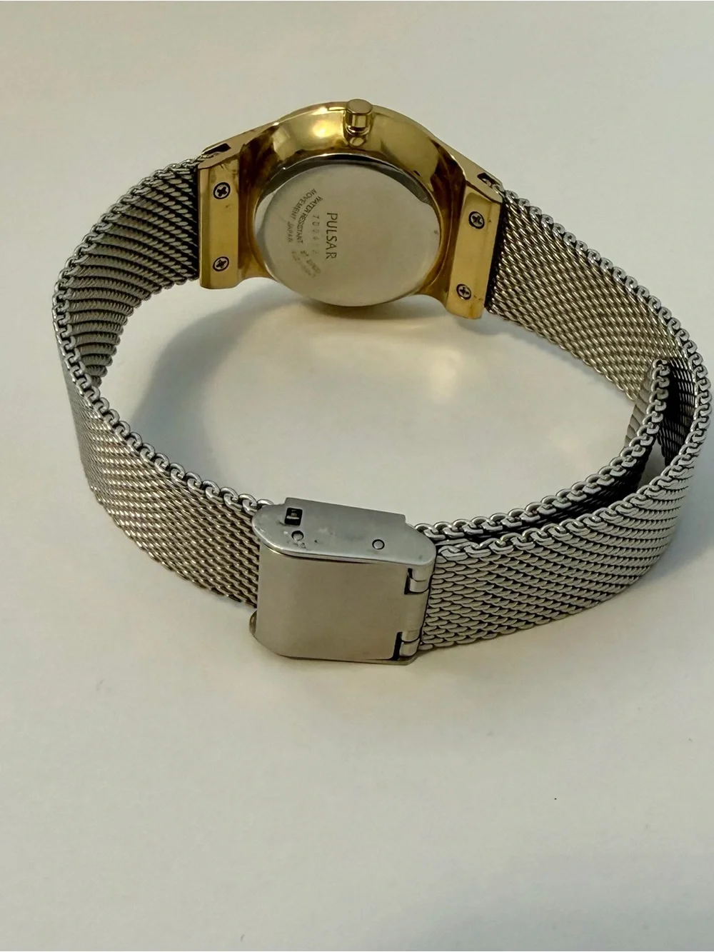 Pulsar Ladies Watch with Gold Plated Case and Stainless Steel Milanese Mesh Band